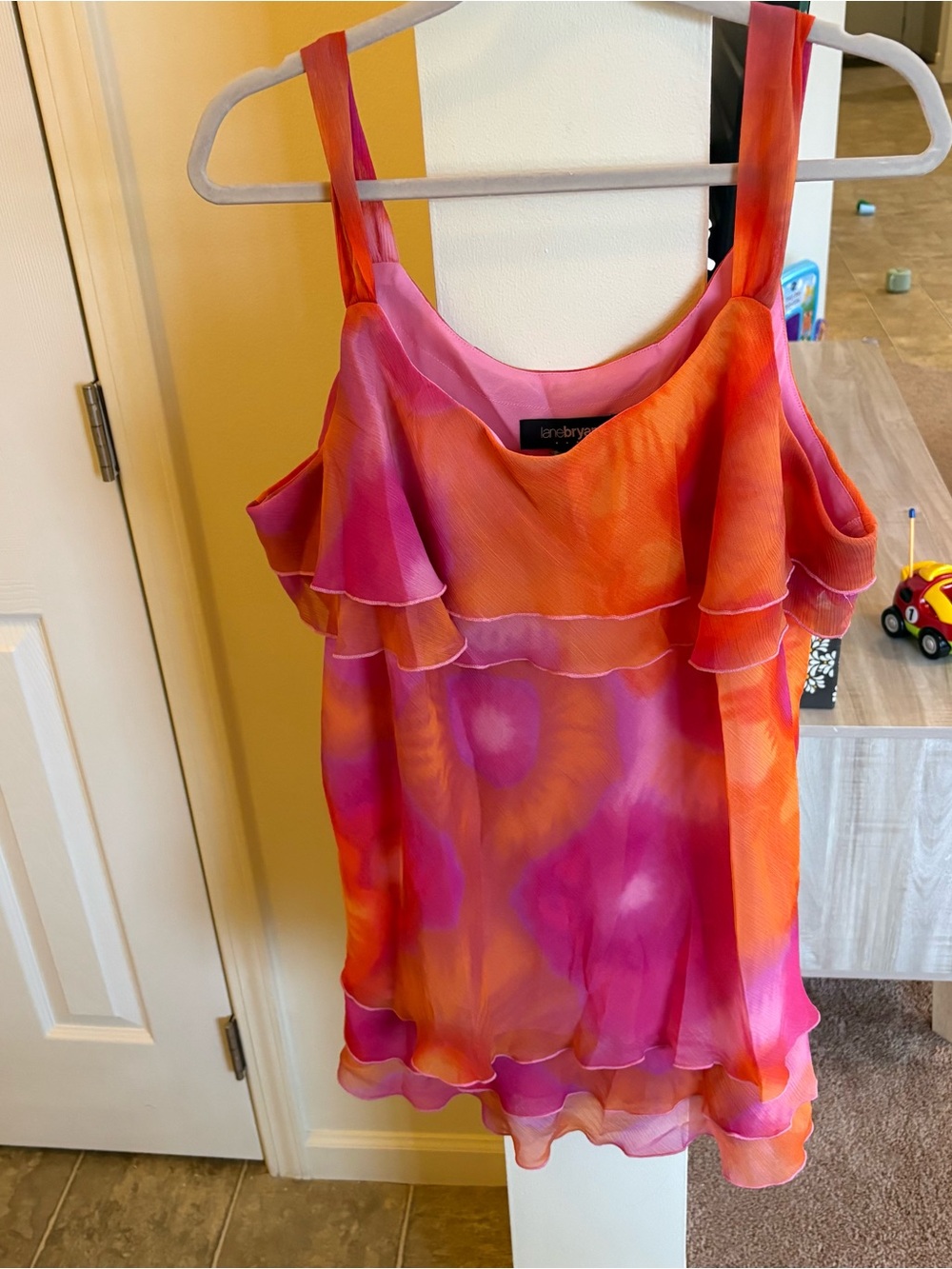 Lane Bryant Pink Orange Ruffle Cold-Shoulder Tank Top